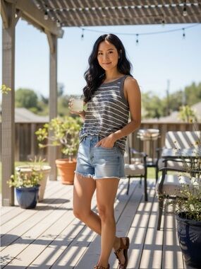 Market & Spruce Tatum Striped High Neck Tank Top Size L